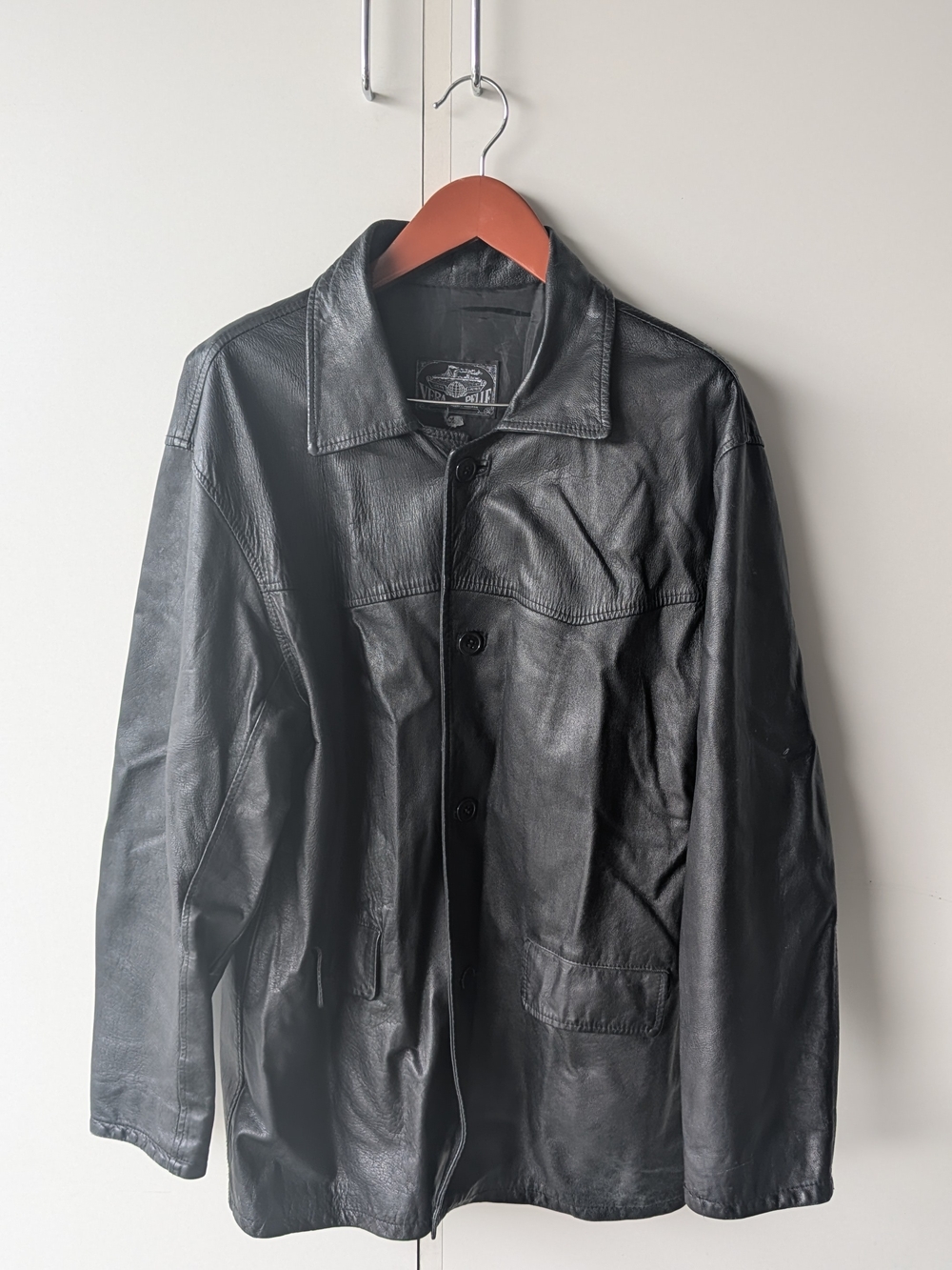 Vera Pelle Black Genuine Leather Button-Up Shirt Jacket